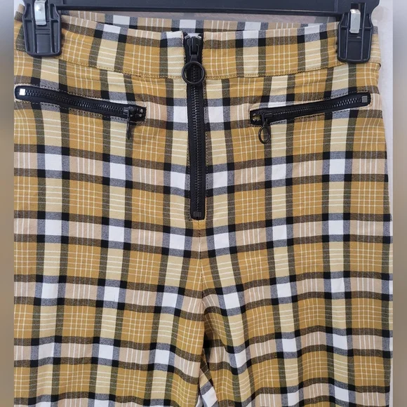 Urban Outfitters  Yellow Black Plaid Tartan Front Zip Pants Size 2 - Picture 5 of 8